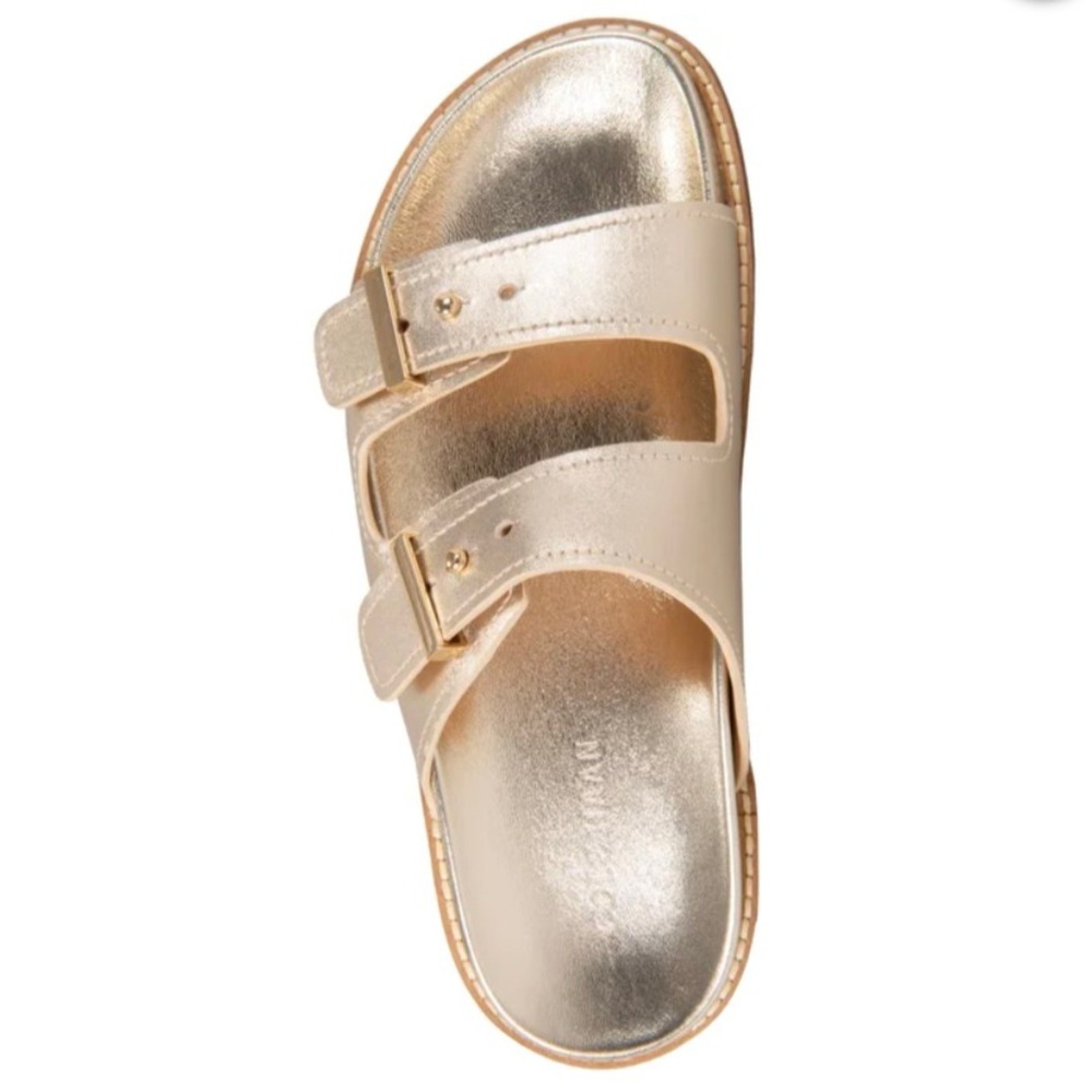 Cole Haan Metallic Gold Double-Buckle Slide Sandals - Picture 6 of 7